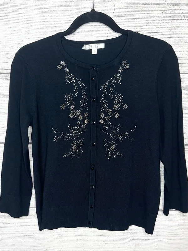 Spense Black Cardigan with Metallic Beaded Floral Embellishment Size Medium - Image 10
