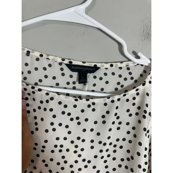 Banana Republic Womens Polka Dot 3/4 Slit Sleeve Blouse White‎ Black Small - Image 4