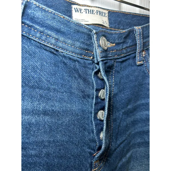 We The Free Maggie Jeans‎ Mid Rise Straight Leg Frayed Hem Dark Wash 25 - Image 4