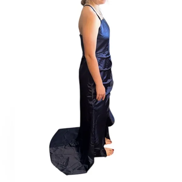 Dideyttawl Satin Criss Cross Spaghetti Strap Formal Dress Blue 16 NWT - Image 3