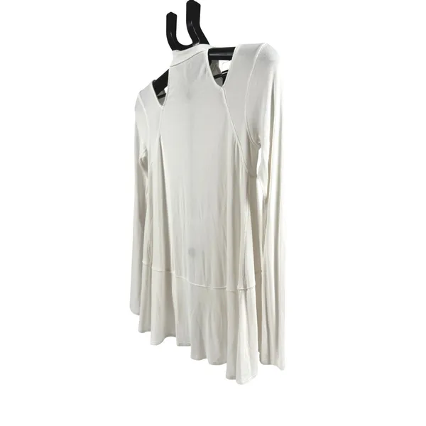 Free People Downtown Girl Tunic Top White Mock Neck Cold Shoulder Ribbed Small - Image 5
