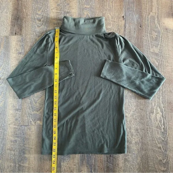 Loft Turtleneck Shirt Ribbed Long Sleeve XS Stretch Olive Green - Image 10