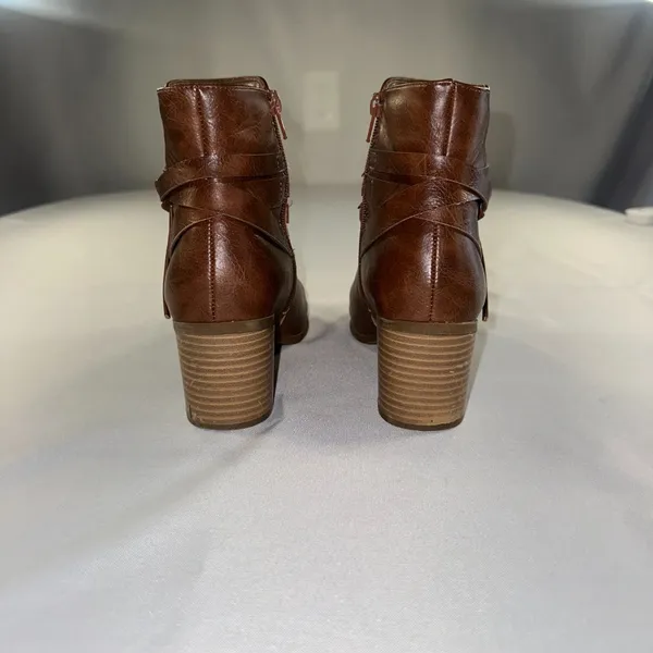 Frye & Co - Indiana Heeled Stacked Leather Ankle Boots Brown Women's Size 8M New - Image 12