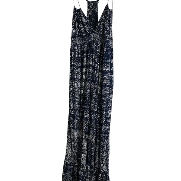 Lucky Brand John Robshaw Crochet Lace Back Maxi Dress Navy Blue White Small Boho - Image 2
