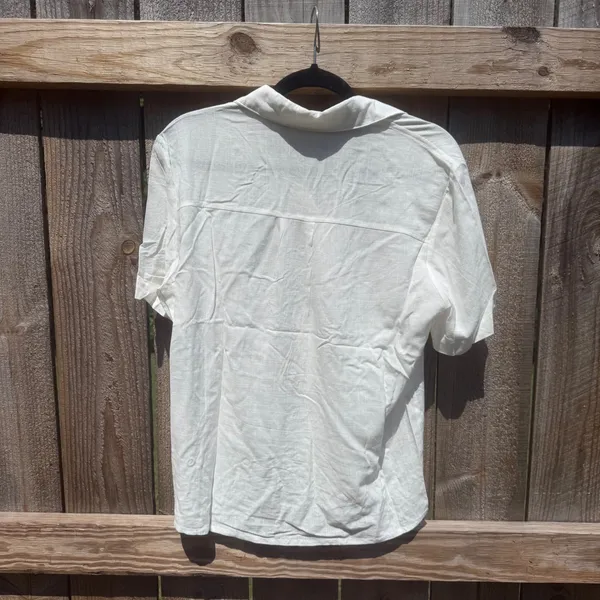 Rhythm Classics Women White Linen Blend Short Sleeve Button Down Shirt XS - Image 2