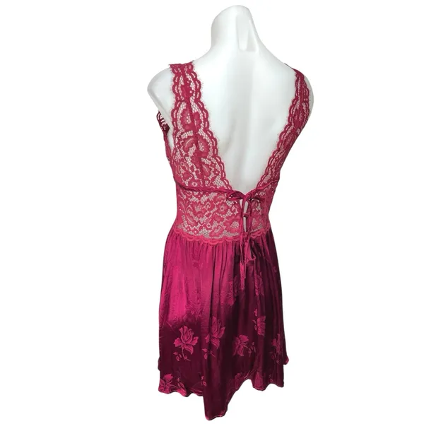For Love & Lemons Red Floral Lace Silk Satin Sleeveless Mini Slip Dress Sz L - Image 7