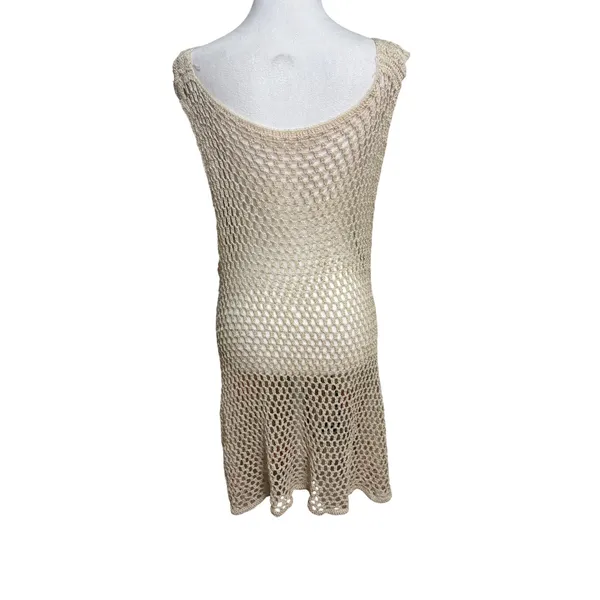 Crochet Floral Swim Cover Up Dress Beige Pink Stretch Boho Beach Festival OSFM‎ - Image 4