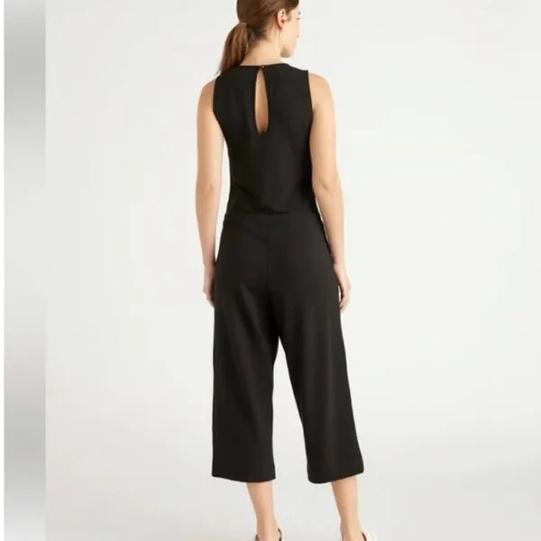 Quince Black Terry Modal Jumpsuit Wide Leg Keyhole Back Small - Image 2