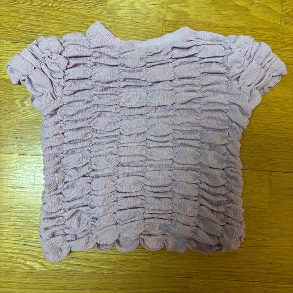 Anthropologie Lilac Sheer Ruched Crop Preppy Boho Resort Fairy Ballet Top S - Image 3