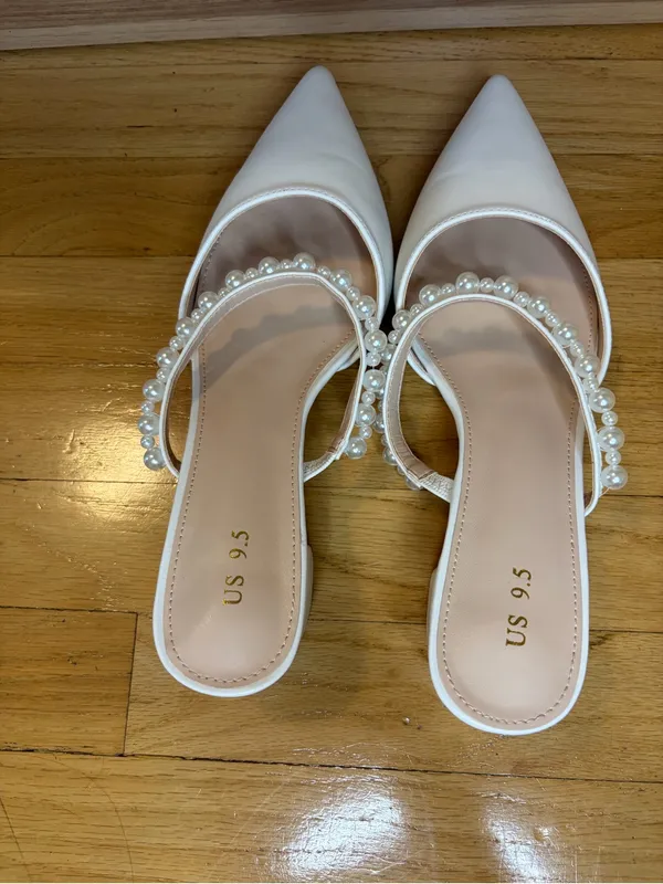 Perphy Pointed Toe Pearl Strap Slip On Heel Pumps - Image 5