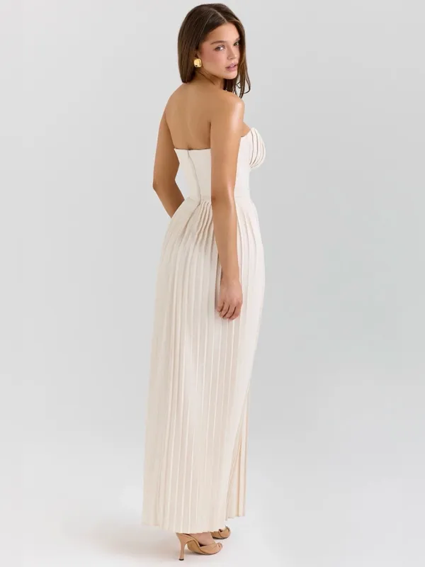 House of CB Marcella Ivory Strapless Pleated Maxi Dress in Cream L - Image 2