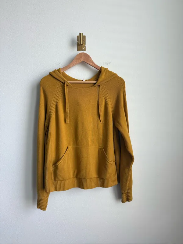 Anthropologie Daily Practice Racing Hoodie Maize Yellow Knit Sweater M - Image 8