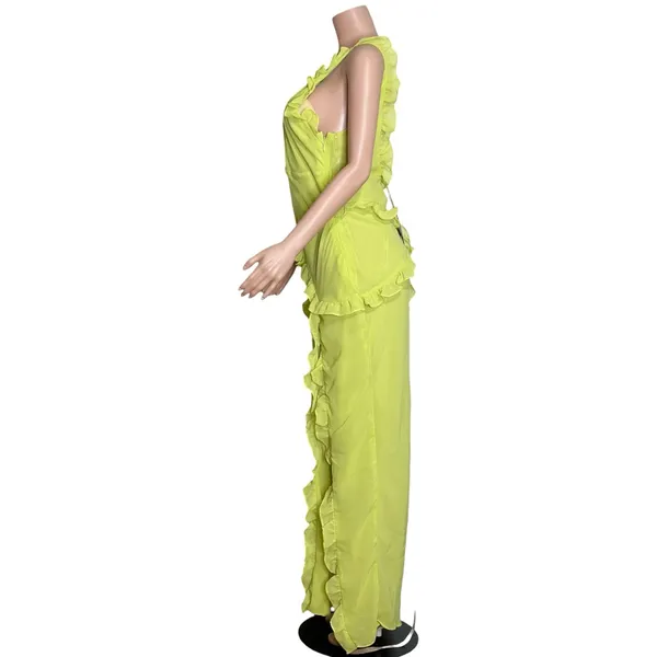 HOUSE OF CB Pixie Ruffle Maxi Dress, Lime, L (Plus Cup) - Image 9