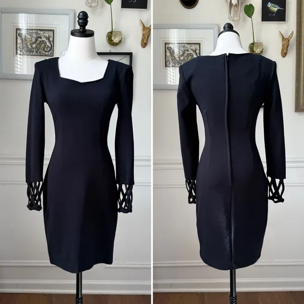 Vintage 80s 90s Le Chateau Long Sleeve Black Cocktail Dress S M - Image 2