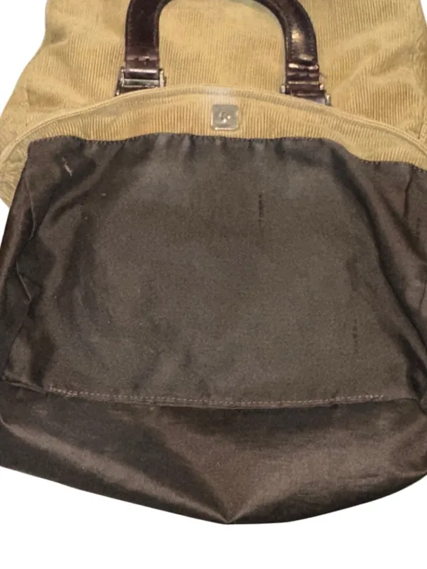 FENDI Corduroy Tote Bag with Dark Brown Leather Handles Vintage - Image 13