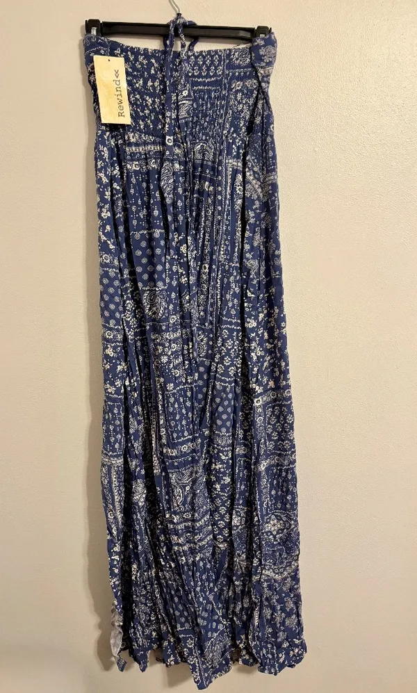 Rewind Navy Bandana Paisley Strapless Maxi Dress - Image 3