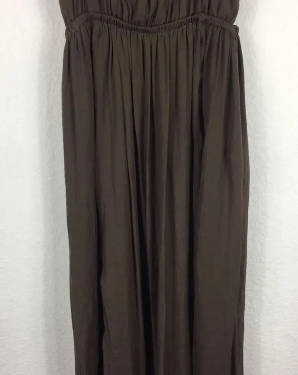 Zara Empire Waist Brown Satin Open Back Slit Maxi Dress Size XS - Image 9