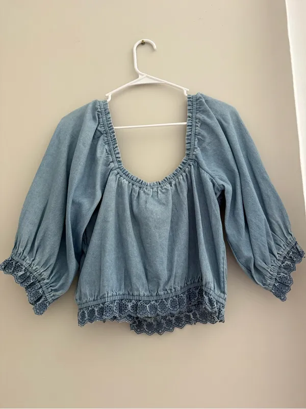 American Eagle Light Blue Embroidered Peasant Top - Women's - Image 4
