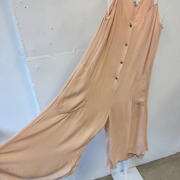 Some Days‎ Lovin Peach Button Front Wide Leg Jumpsuit XS Pockets Boho Summer - Image 5