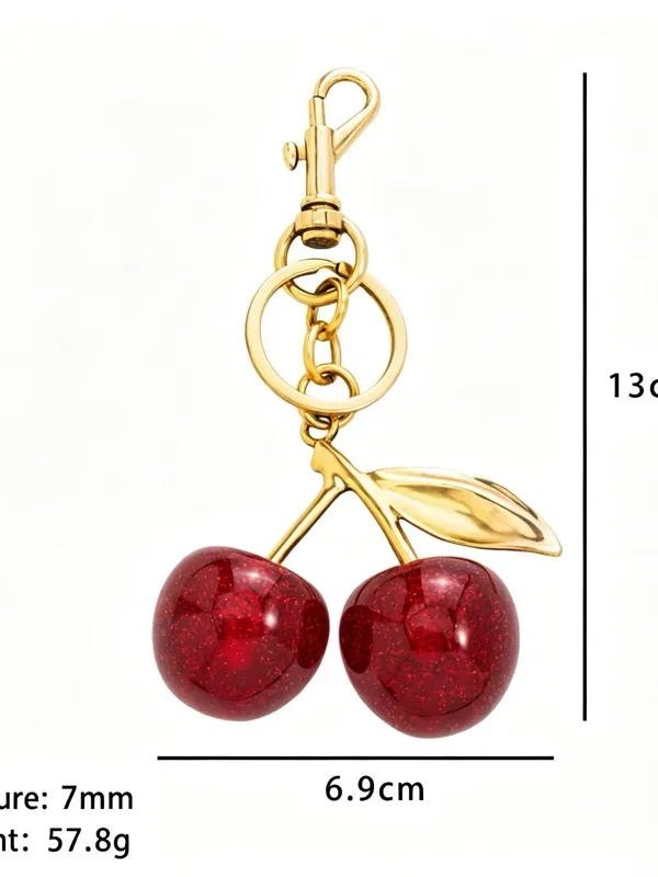 Gold Cherry Keychain Bag Charm with Red Glitter Cherries - Image 13
