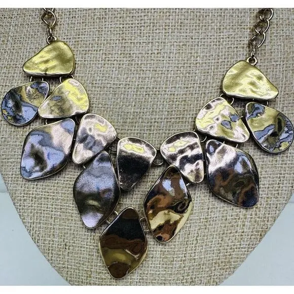 Hammered Like Flat Stones Gold Tone 16" Adjustable Necklace‎ Statement Piece - Image 4