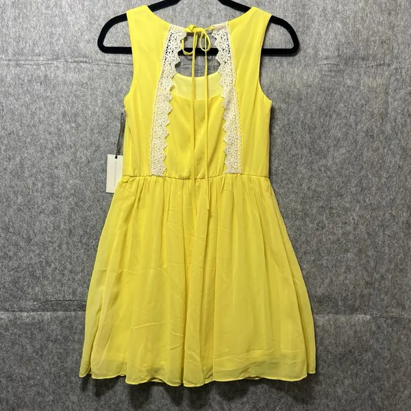 Papaya Yellow Sleeveless Lace Back‎ Cutout Mini Dress 20369D Small NWT - Image 5