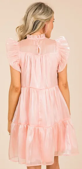 Entro Shimmery High Neck Ruffle Sleeve Dress - Image 3