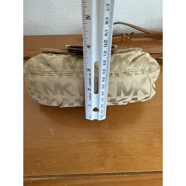Michael Kors Small Signature Series Crossbody Tan Logo‎ Canvas Brown Leather - Image 11