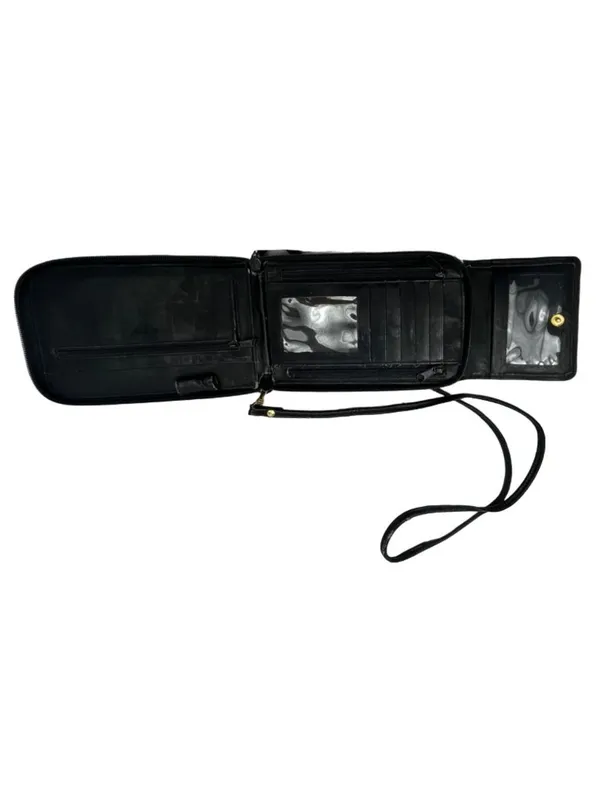 Black Leather Crossbody Bag With Adjustable Strap & Multiple Pockets 39I Size 8 - Image 2