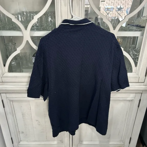 Abercrombie & Fitch Textured Knit Polo Shirt Navy Blue XXL - Image 4
