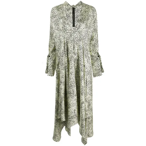 PETAR PETROV Neutral Light Green 100% Silk Black Spots Alex Silk Dress size XS - Image 2