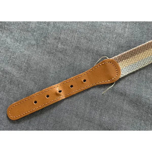 Vintage Striped Woven Belt Brown Faux Leather Trim Silver Buckle Size 34 - Image 3