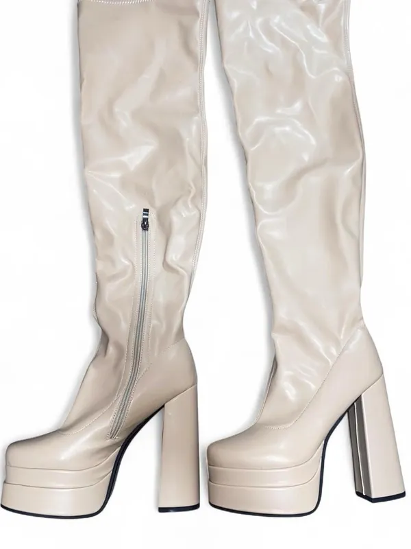 Beige Thigh High Platform boots Tan Size 7.5 - Image 5