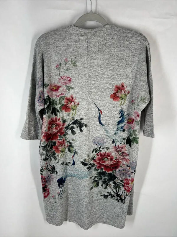Ginger‎ G Floral Crane Print Soft Knit Open Front Cardigan Size S - Image 9