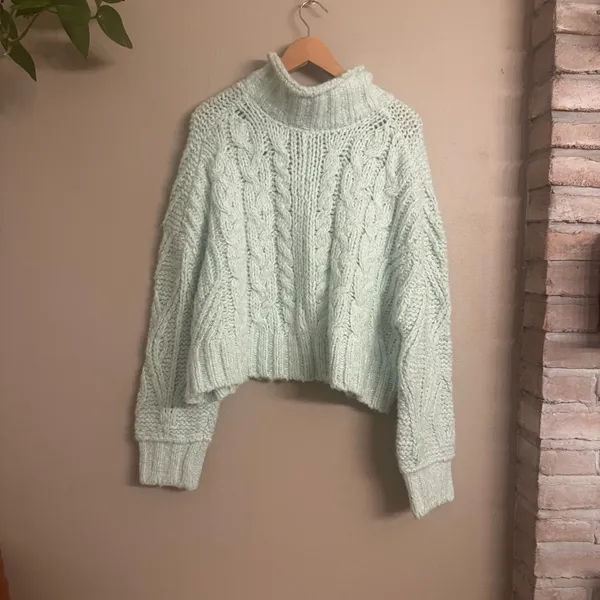ANTHROPOLOGIE‎ Fisherman Cable-Knit Sweater - Mint - Image 2