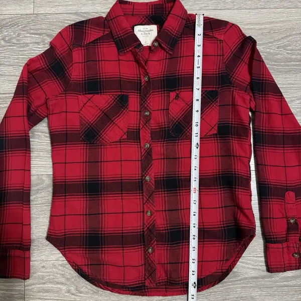 Abercrombie & Fitch Red‎ black Check Plaid Button Down Womans Career Shirt S - Image 11