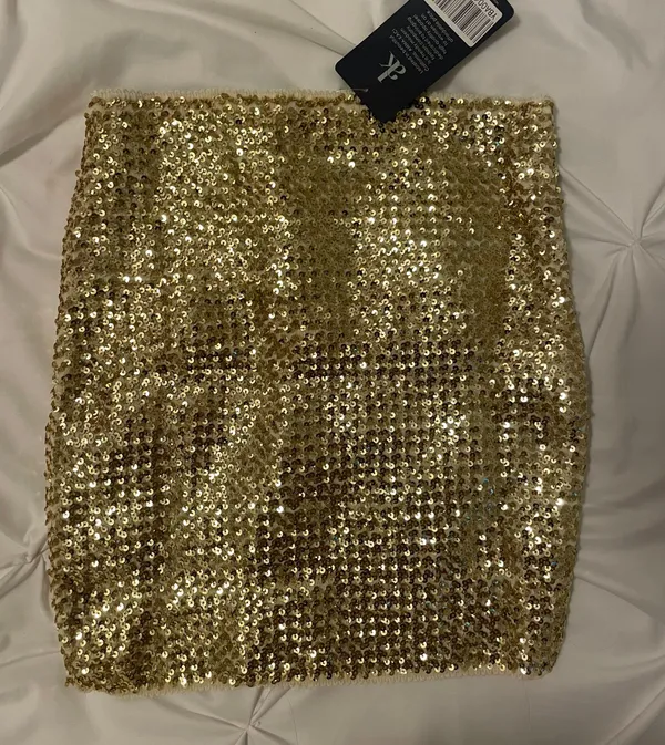Gold Sequin Mini Skirt Size M - Image 4