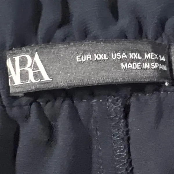 Zara Tapered Pants Women XXL Navy‎ Blue Elastic Paperbag Waist Flowy Business - Image 3