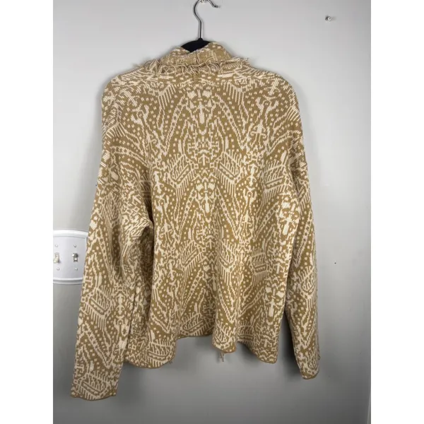 Women's Lucky Brand Tan White Patterned Fringe Cardigan M Boho Festival - Image 6