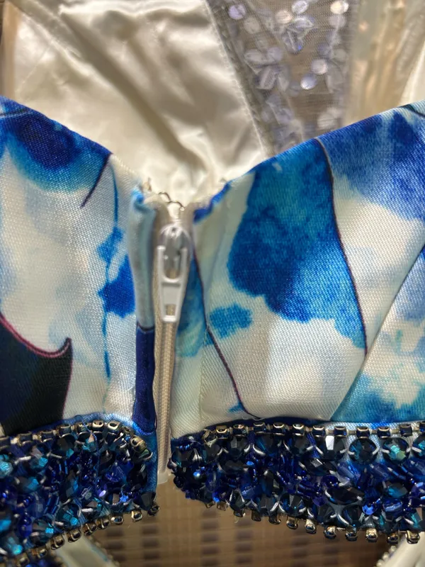 Rachel Allen Blue Floral Beaded Two-Piece Prom Dress - Image 9