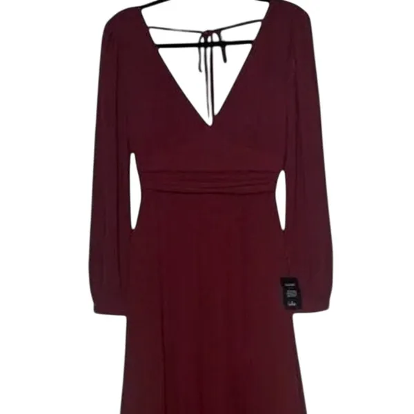 NWT Lulus Love You So Long Sleeve Openback Maxi Dress VNeck SideSlit S Burgundy - Image 4