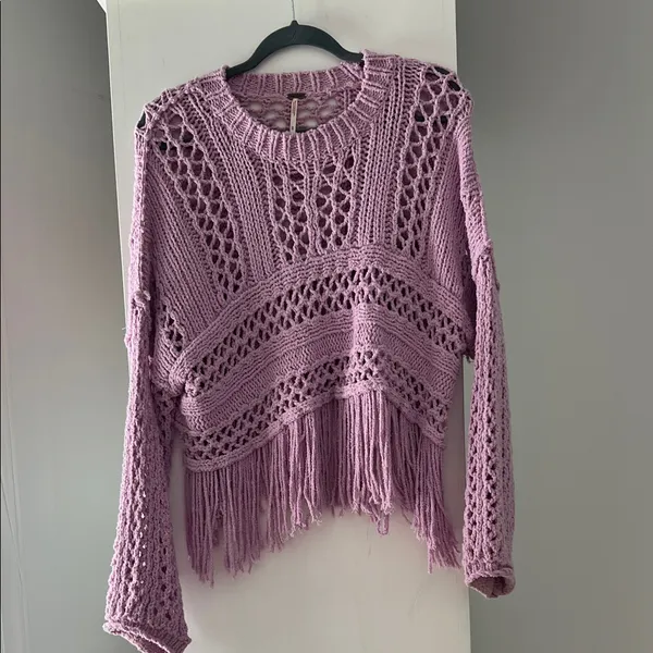 Free People Lavender Knit Fringe Sweater - Image 3