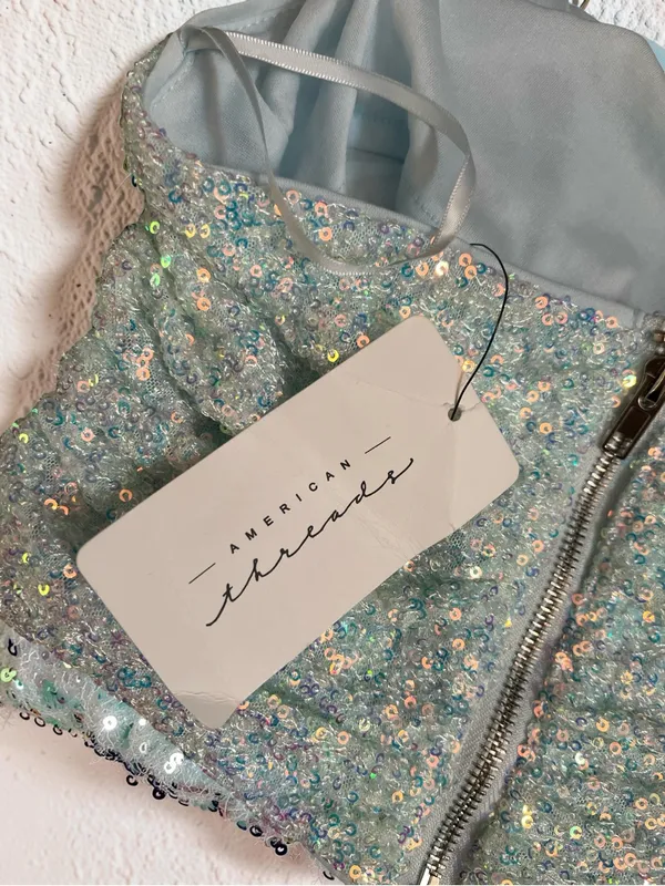American Threads Aqua Iridescent Sequin Corset Top – NWT Size Small - Image 11