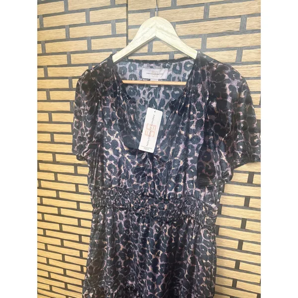 French Connection Tan Leopard Print Velour Dress‎ Size Medium - Image 3