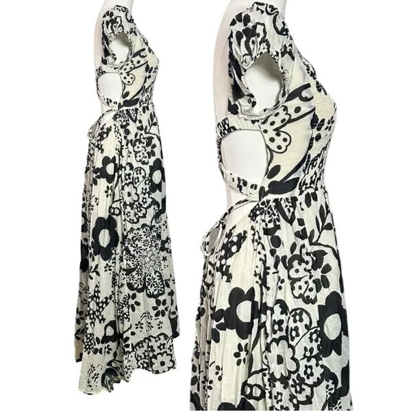 Free People Bohemian Ultraviolet Midi Maxi Dress Black White Floral Medium - Image 11