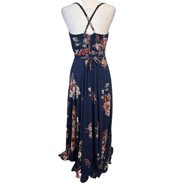 Lulus Elegantly Inclined Maxi Dress Womens S Navy Chiffon Wedding‎ Formal Prom - Image 5