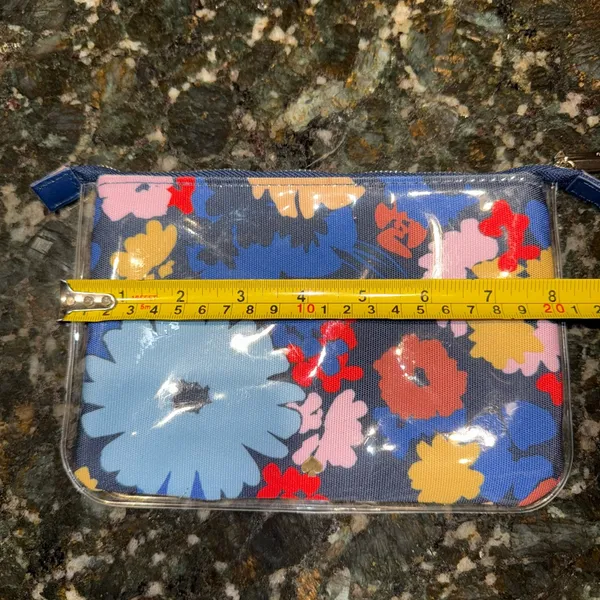 Kate‎ Spade Pencil Pouch Cosmetic Bag Plastic Covered Flowers (Papyrus) Blue R - Image 4