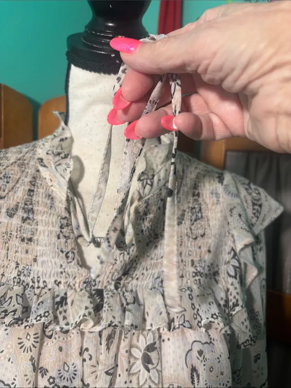 Boho Paisley Ruffle Blouse in Cream and Black - Image 3