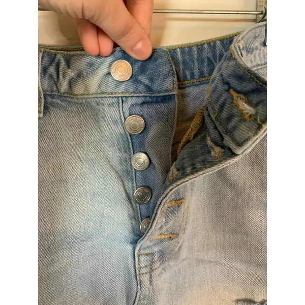 We the Free | Light Wash Distressed Button-Up Denim Mini Skirt Size 30 - Image 4