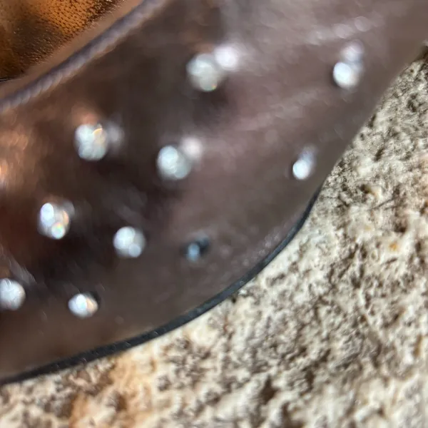 CHARLES JOURDAN Vintage Bronze Leather Rhinestones 3.5" Heels Pumps Shoes 9 - Image 4